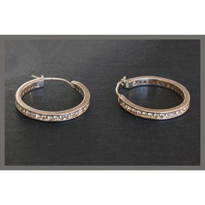 vintage .925 sterling silver hoop earrings w/rhinestones - signed C.
